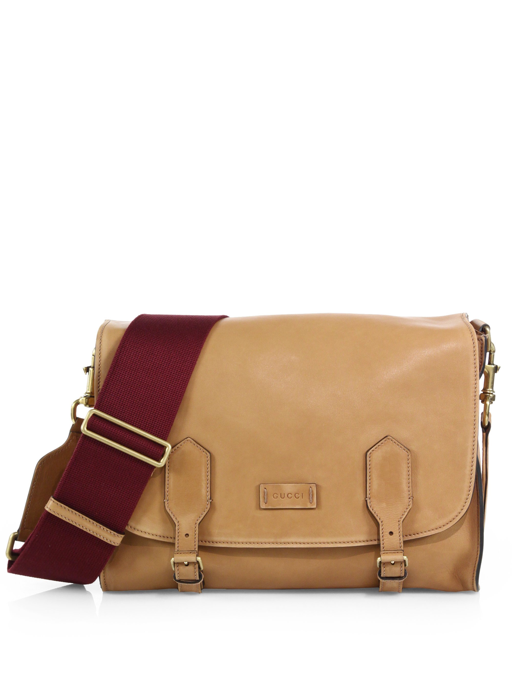 Gucci Washed Leather Messenger Bag in Brown for Men (TAN-RED) | Lyst