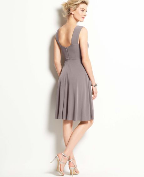 Ann Taylor Jersey Tucked Strap Dress in Gray (Ground Pepper)