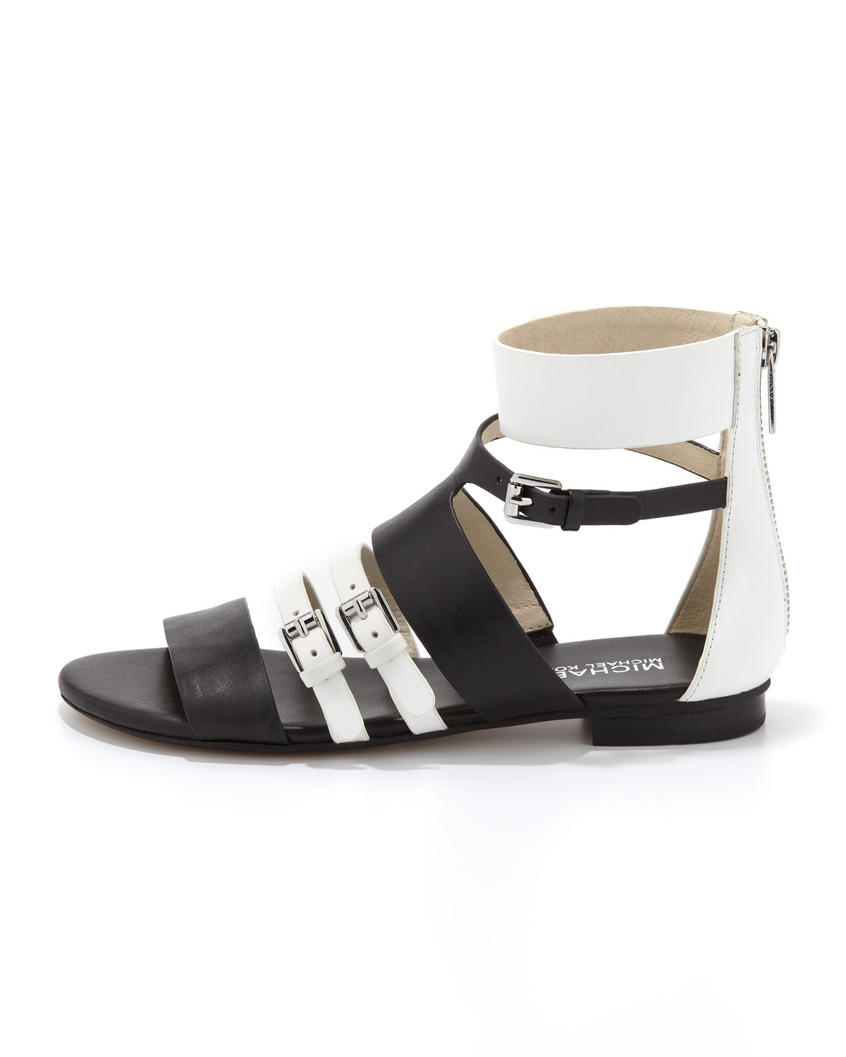 Michael Kors Winston Flat Strappy Sandals in White (BLACK/WHITE) | Lyst