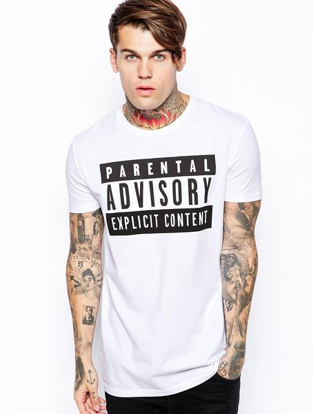 Asos Longline T-Shirt With Parental Advisory Print And Skater Fit in ...