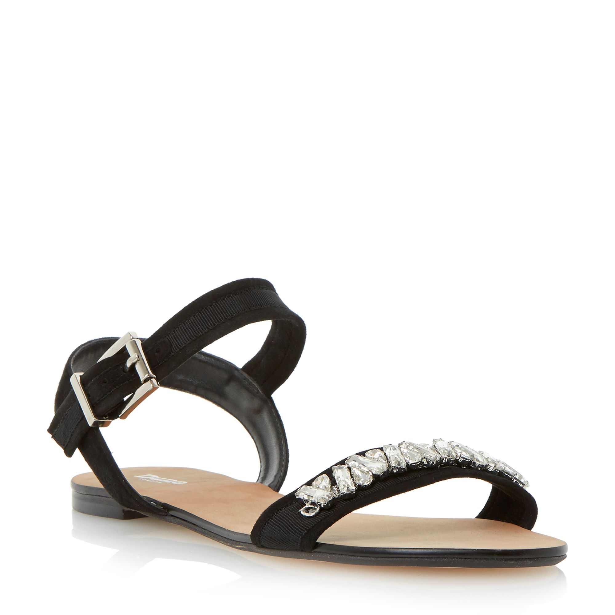 Dune Neeve Jewel Flat Sandal in Black (Black Suede) | Lyst