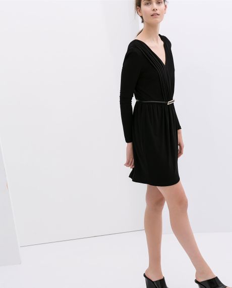 Zara V-Neck Knit Dress in Black | Lyst