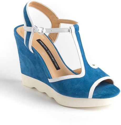 French Connection Jackie Suede Wedge Sandals in Blue | Lyst