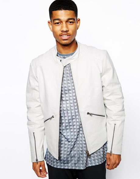 Asos Black Quilted Leather Jacket in White for Men | Lyst