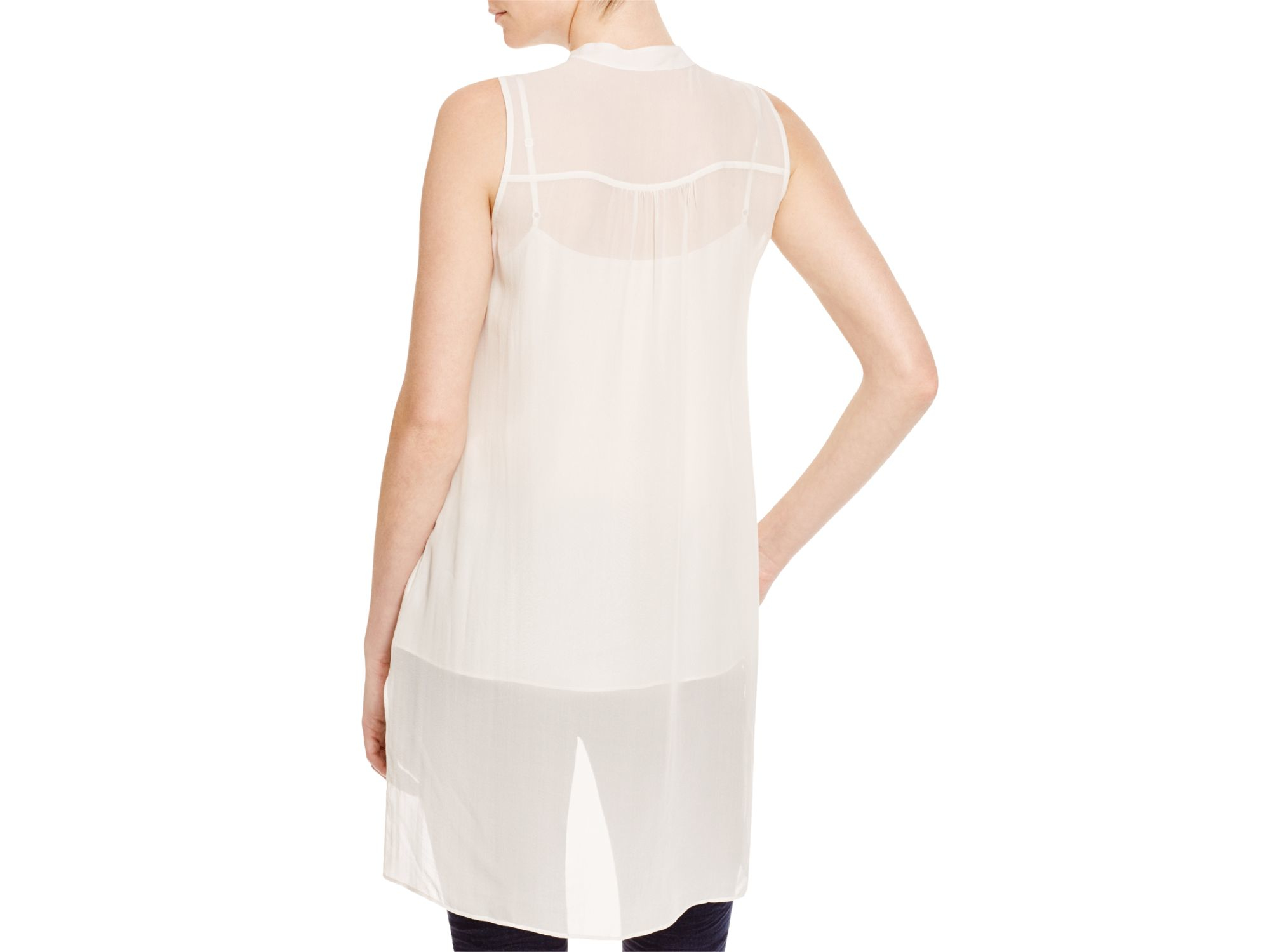 Lyst Eileen Fisher Mandarin Collar Silk Tunic In White