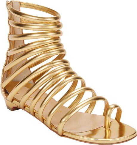 Christian Louboutin Catchetta Flat Gladiator Sandals in Gold | Lyst