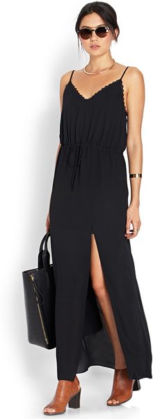 Forever 21 Lacetrimmed Maxi Slip Dress in Black (Blackblack)