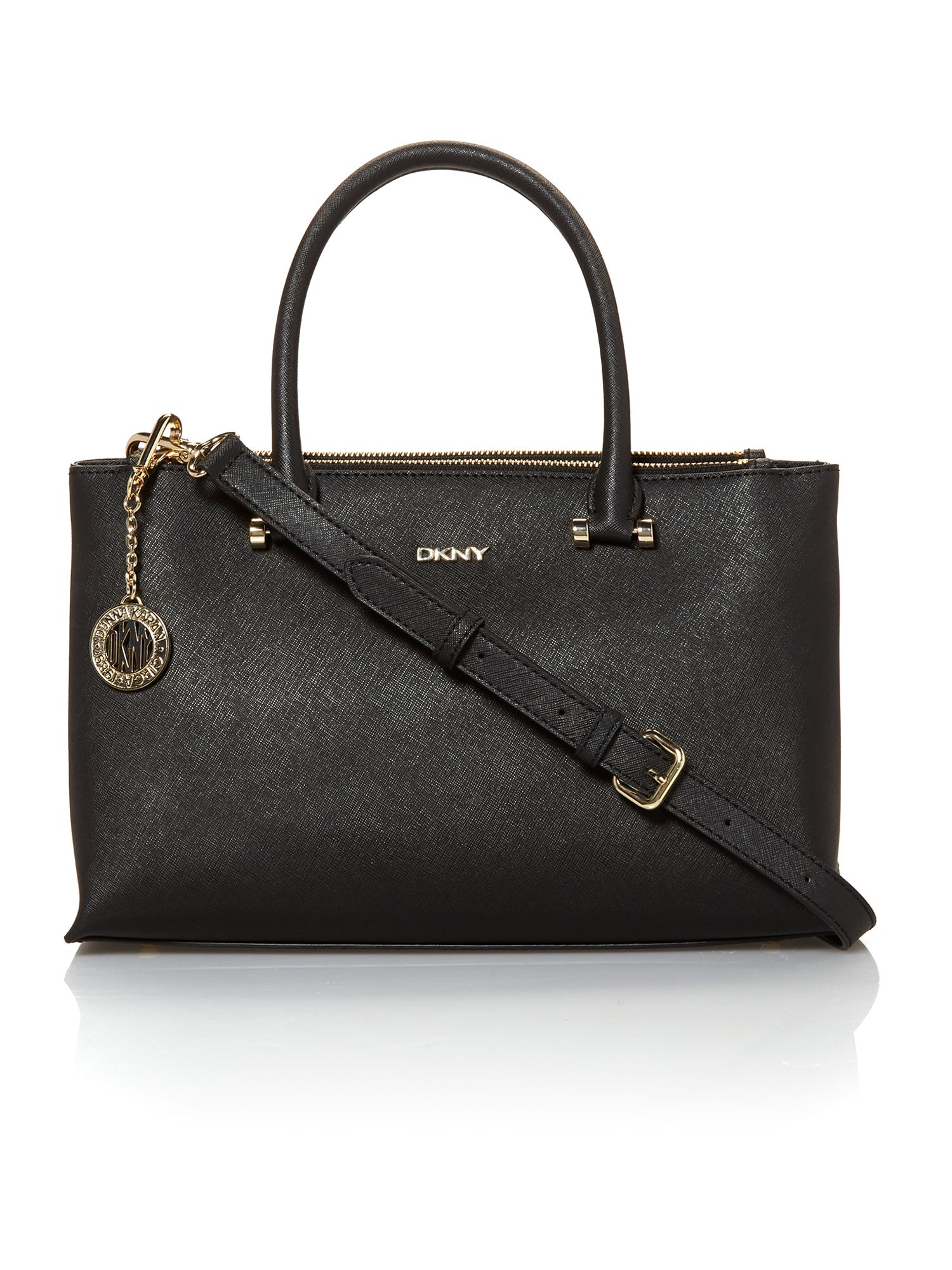 Dkny Saffiano Black Small Double Zip Tote Bag in Black | Lyst