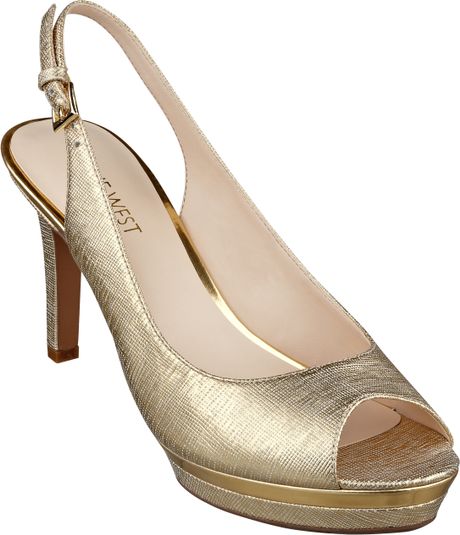 Nine West Able High Heel Peep Toe Pumps in Gold (GOLD METALLIC) | Lyst