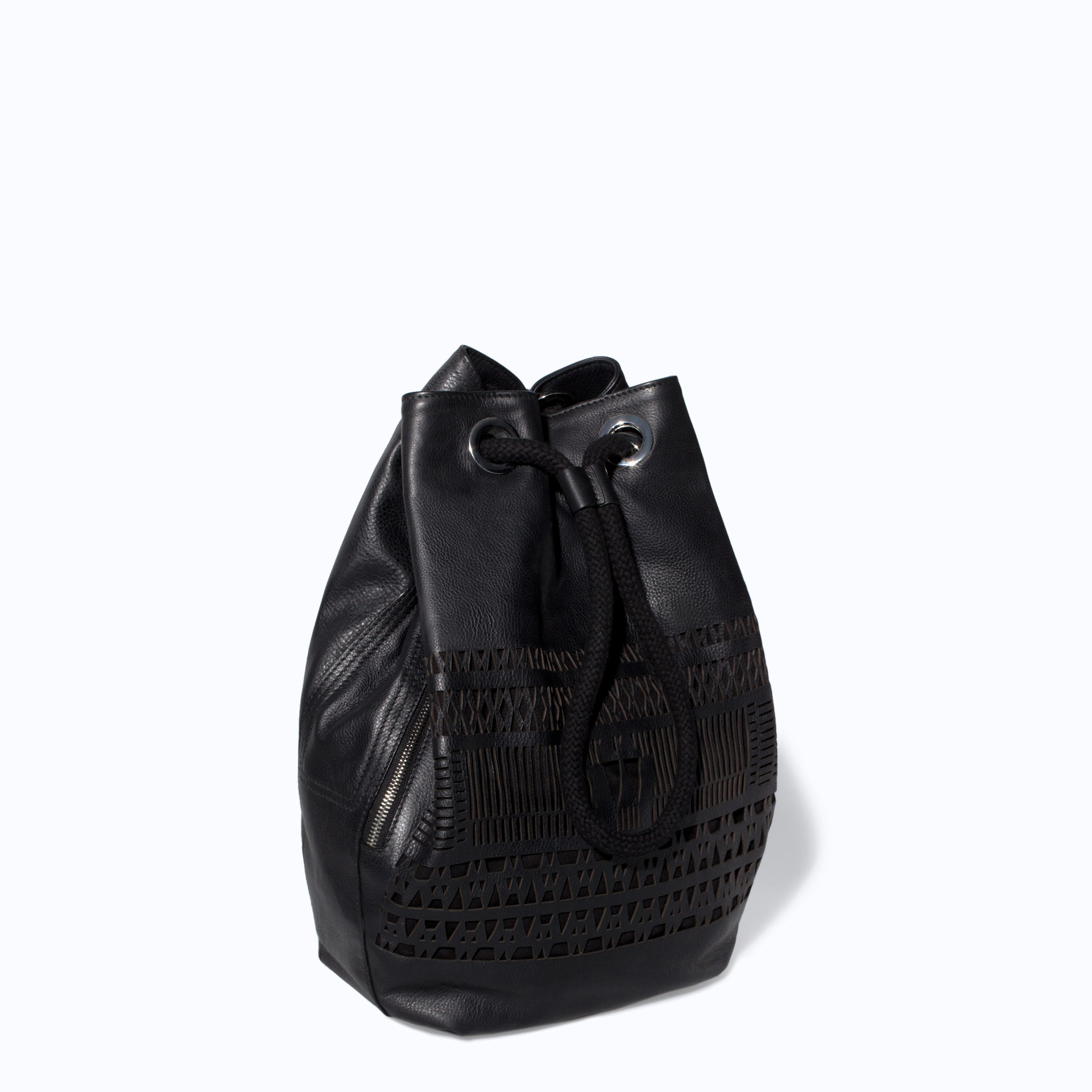 Zara Leather Bucket Bag with Cut Work Detail in Black Lyst