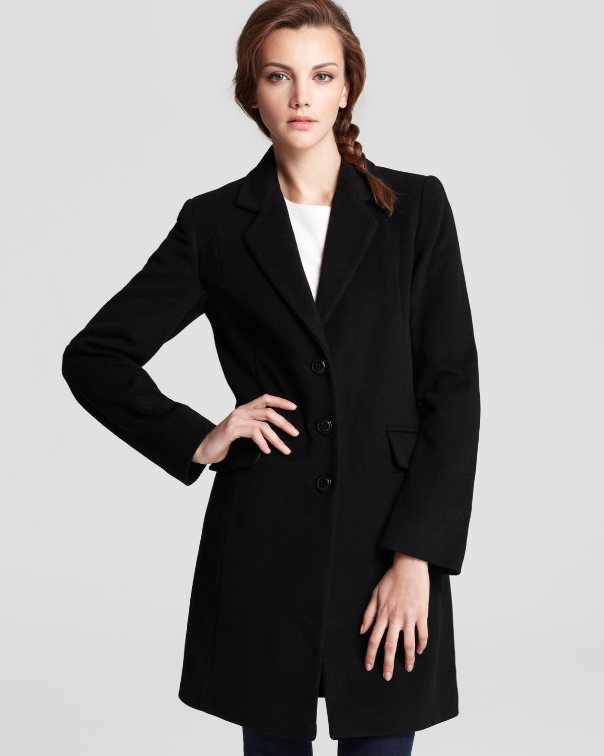 Dkny Reefer Coat in Black Lyst