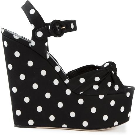 Dolce & Gabbana Polka Dot Wedge Sandals in Black | Lyst