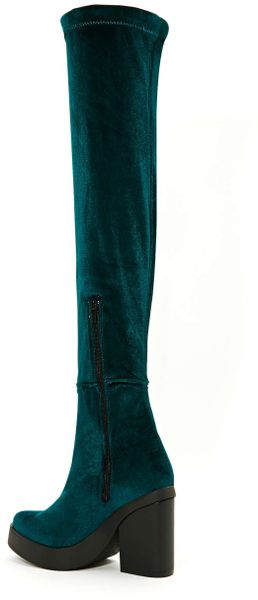 blue velvet thigh high boots