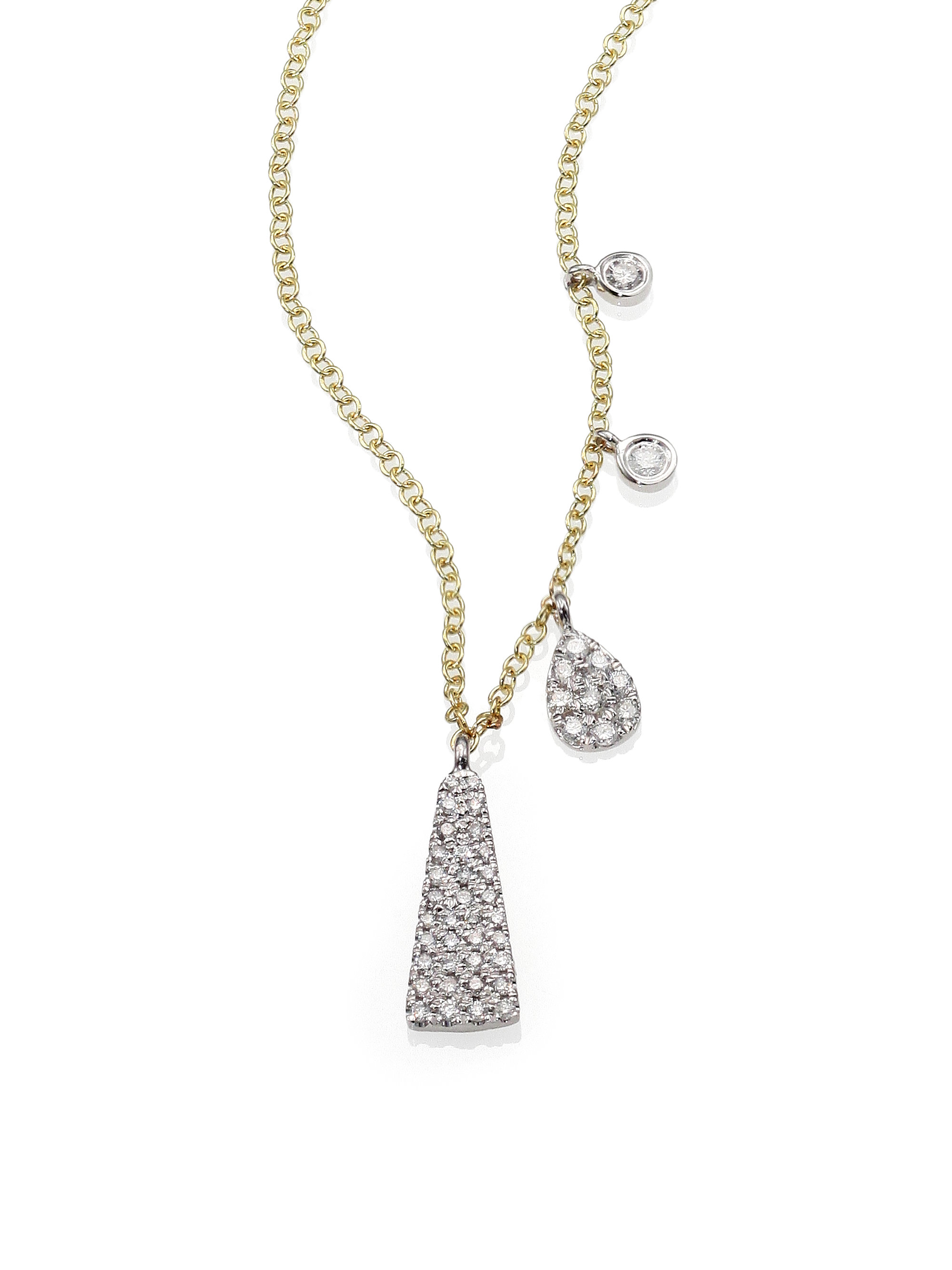 ... Diamond, 14K Yellow  White Gold Triangle Pendant Necklace in Gold