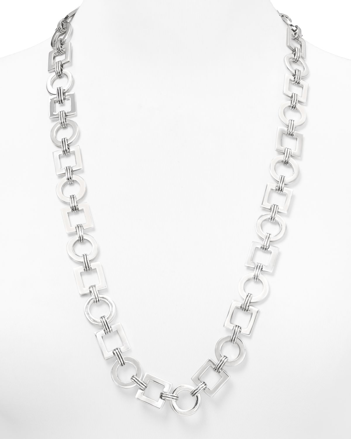 Ralph Lauren Deco Style Chain Link Necklace, 30" in Silver Lyst