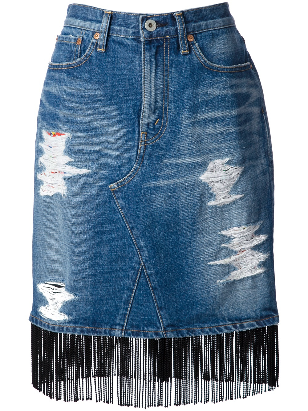 Junya Watanabe Fringed Denim Skirt in Blue Lyst