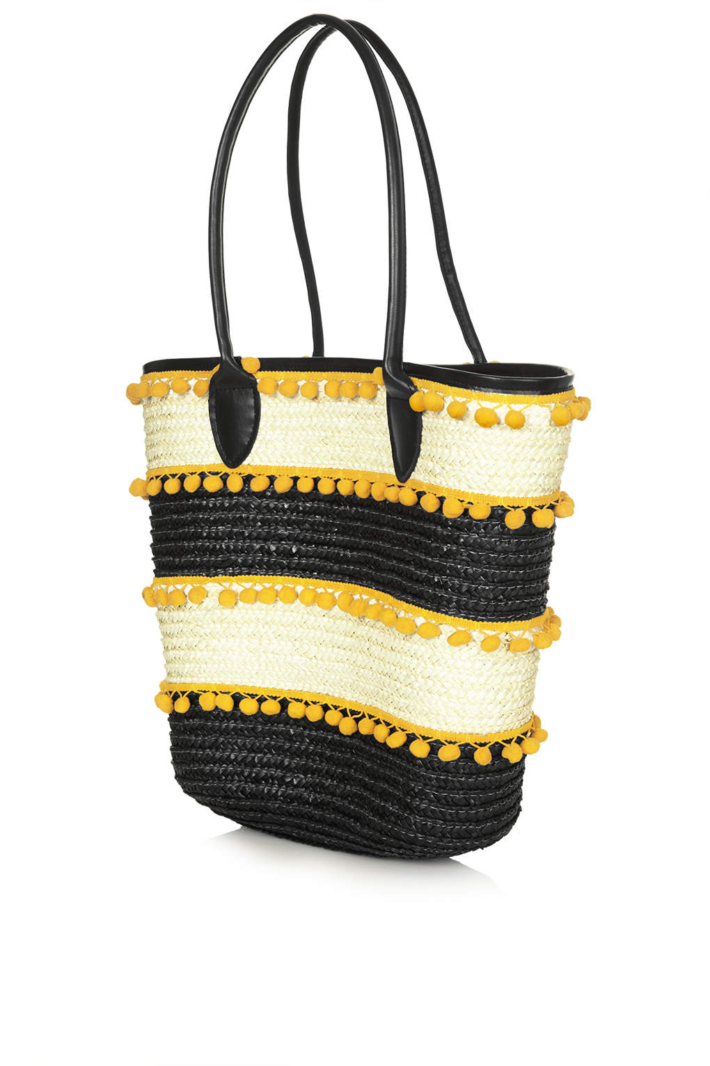 Pom Pom Straw Tote Bag in Yellow Lyst
