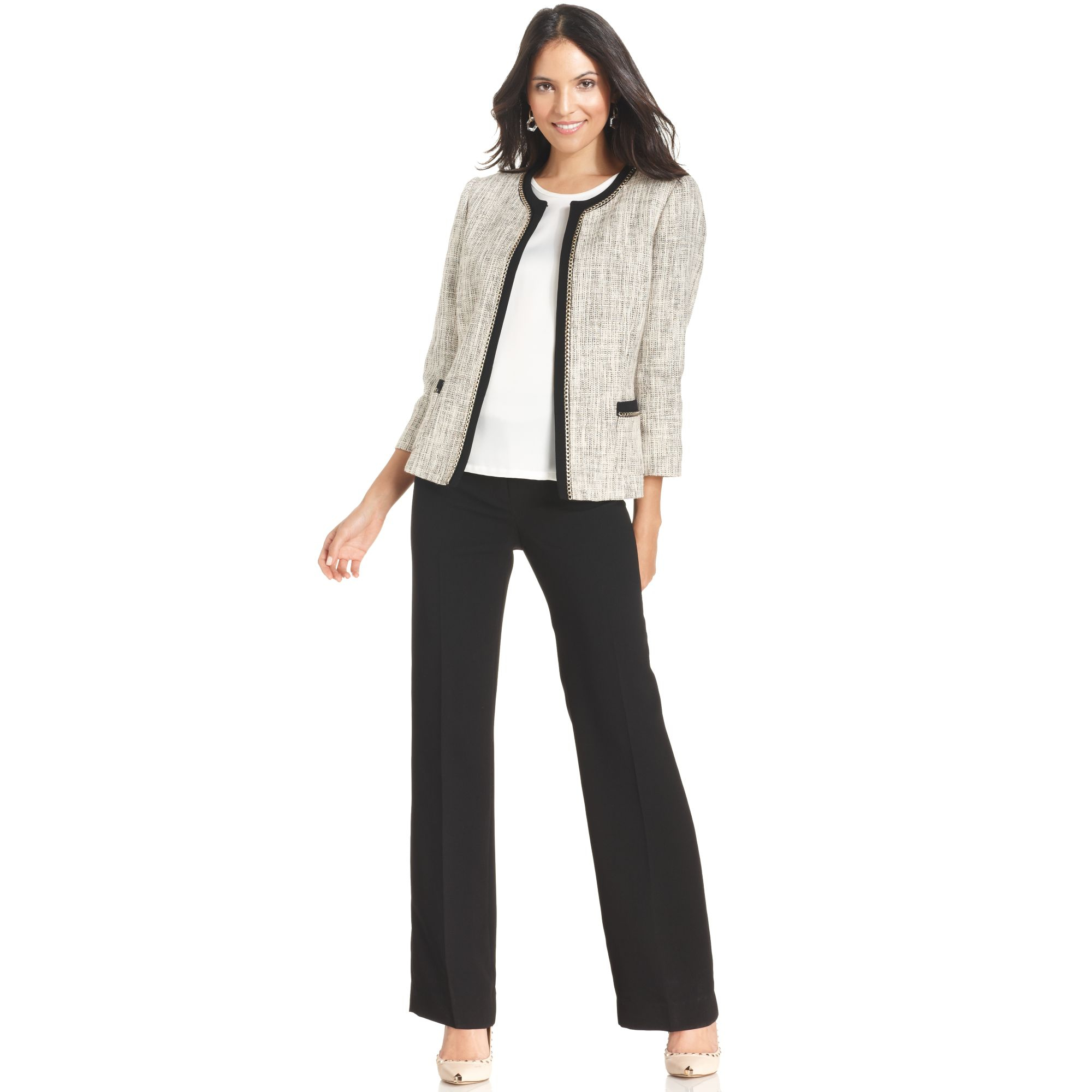 Lyst Tahari Tweed Jacket Pants Suit In Black