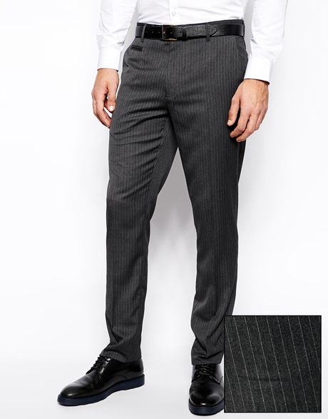 Asos Slim Fit Smart Trousers In Pinstripe In Gray For Men Grey Lyst