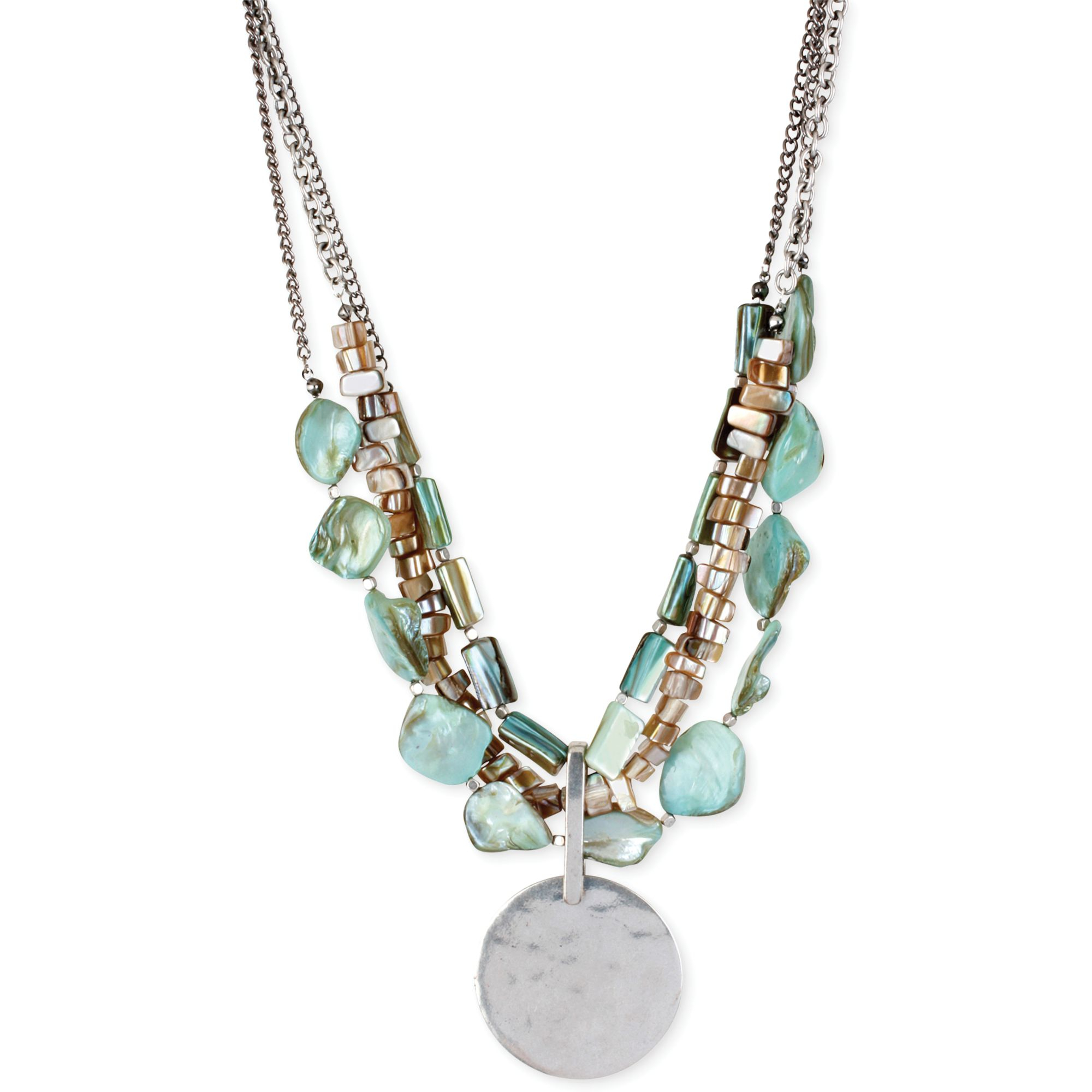 Cole New York Silvertone Aqua Mixed Shell and