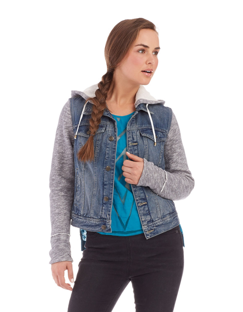 Free People Mixed Media Denim Jacket in Gray (Indie Wash) Lyst