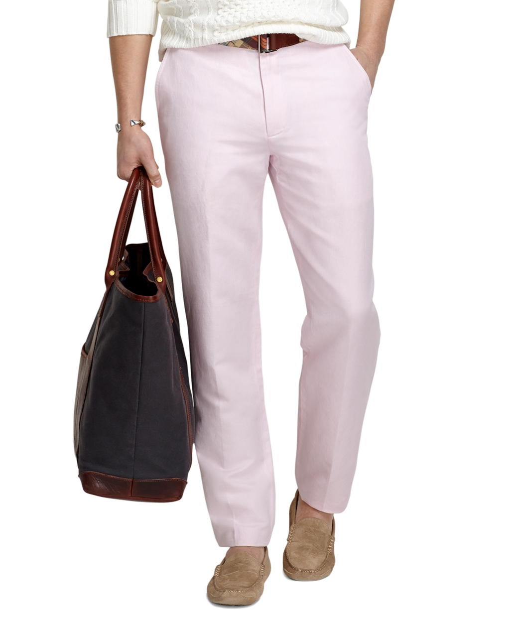 Brooks Brothers Clark Fit Linen and Cotton Pants in Pink for Men (Pink