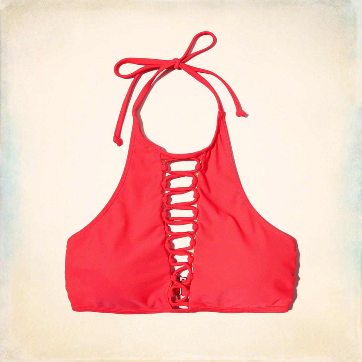 Lyst Hollister Lace Up Halter High Neck Bikini Top In Red