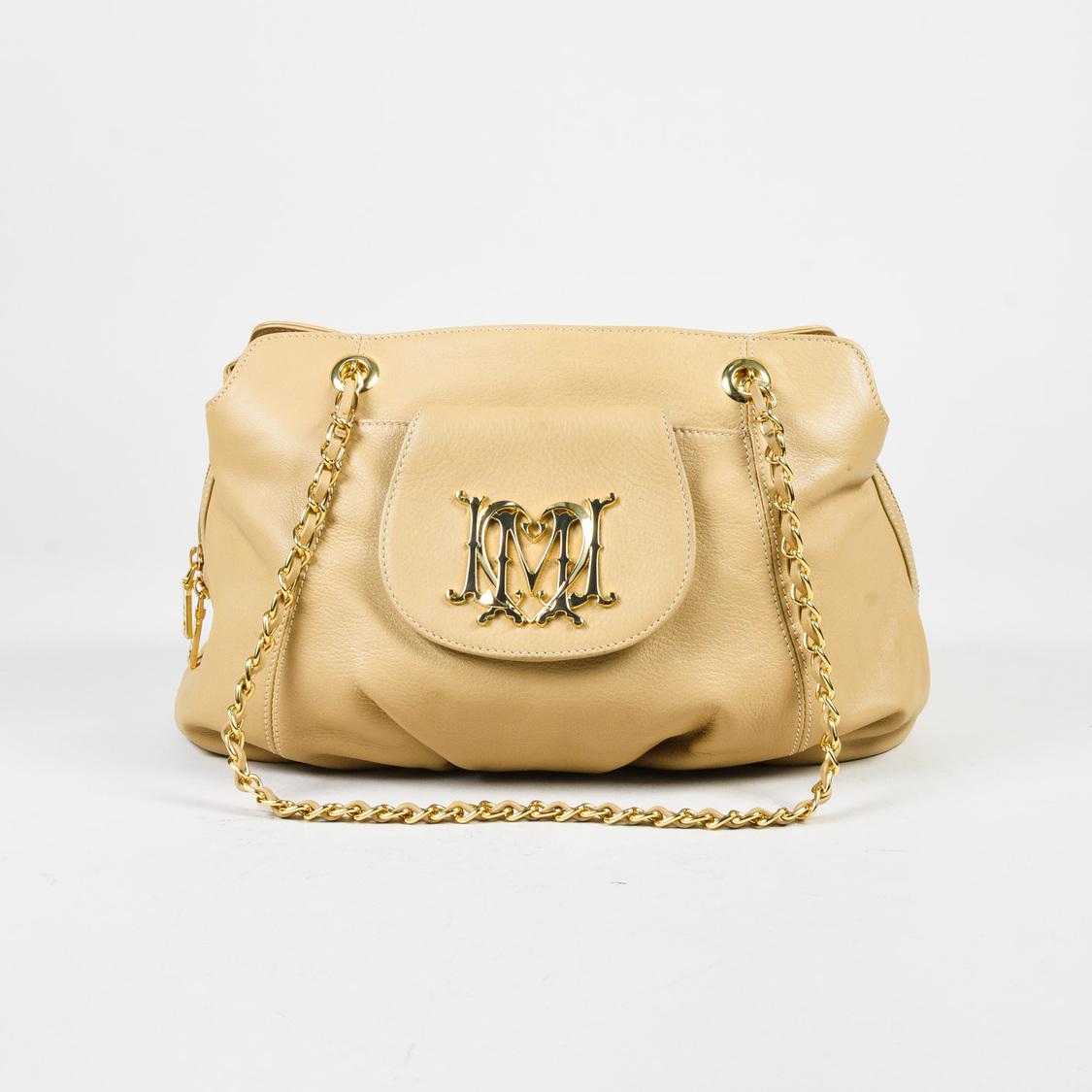 love beige grained leather gold tone chain link shoulder bag