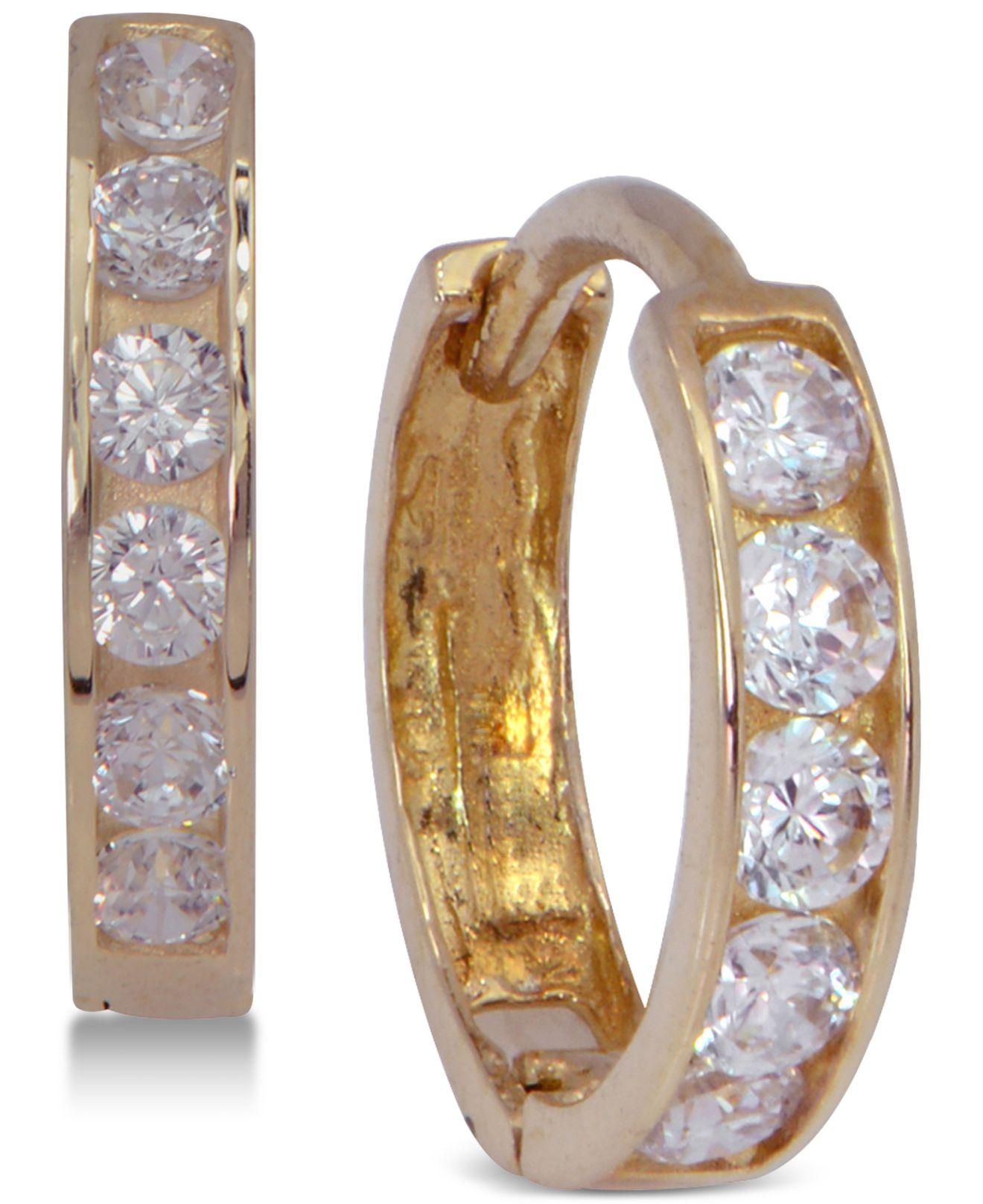 Lyst Macy S Cubic Zirconia Hoop Earrings In 10k Gold In Metallic