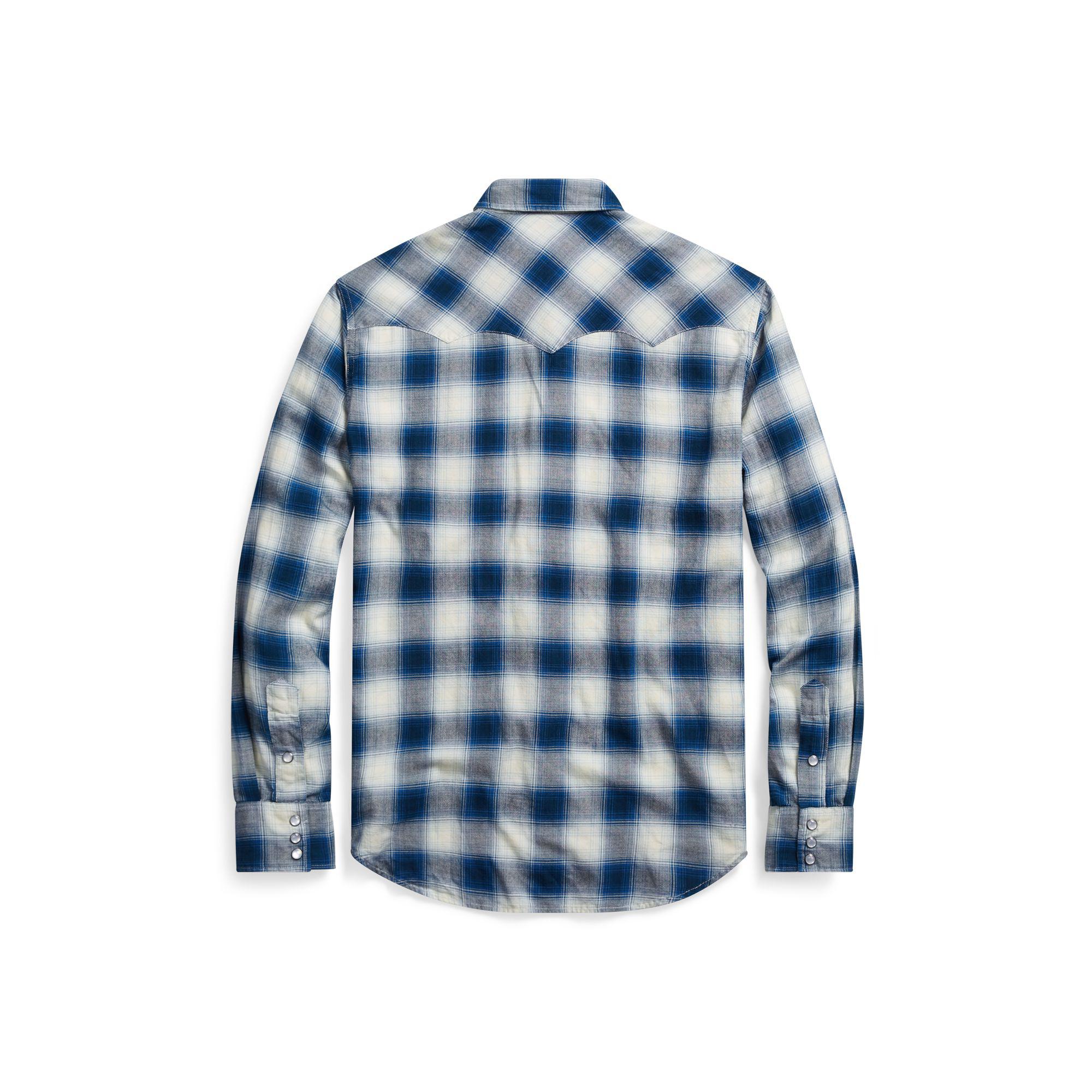 RRL Slim Fit Plaid Western Shirt In Blue For Men Lyst