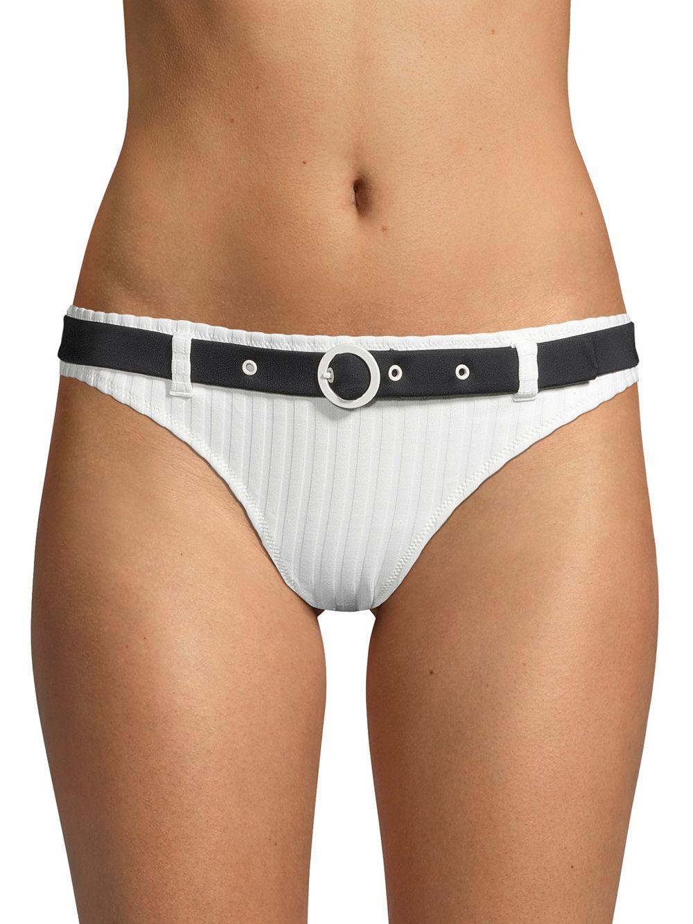 Solid Striped Rachel Belted Bikini Bottom In White Lyst