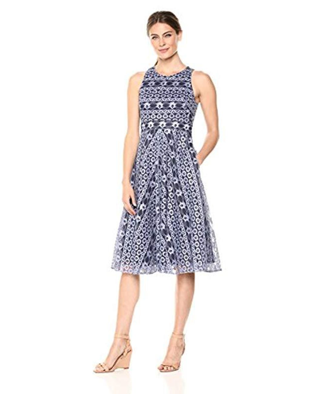 Eliza J Lace Fit And Flare Midi Dress in Navy (Blue) - Save 56% - Lyst