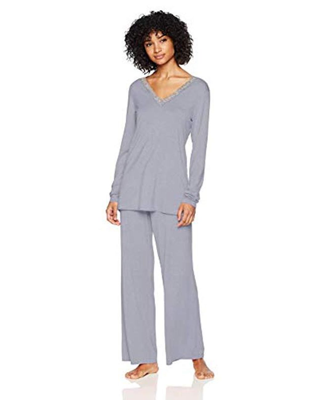 Lyst Natori Feathers Long Sleeve Pj (slate Blue) Women's Pajama Sets