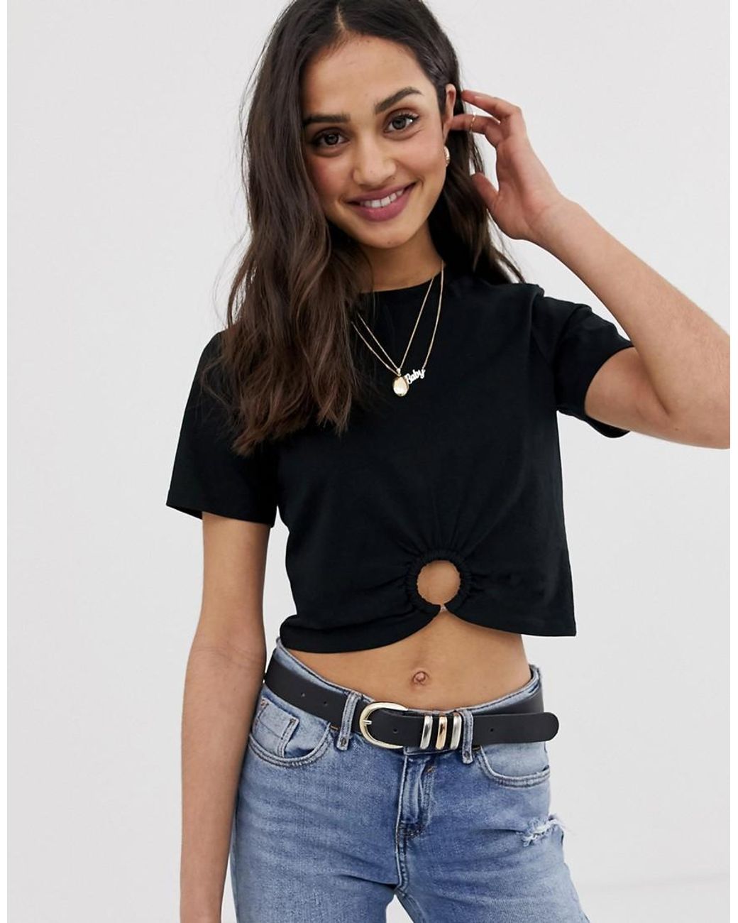 ASOS Crop Top With Ring Detail in White - Lyst