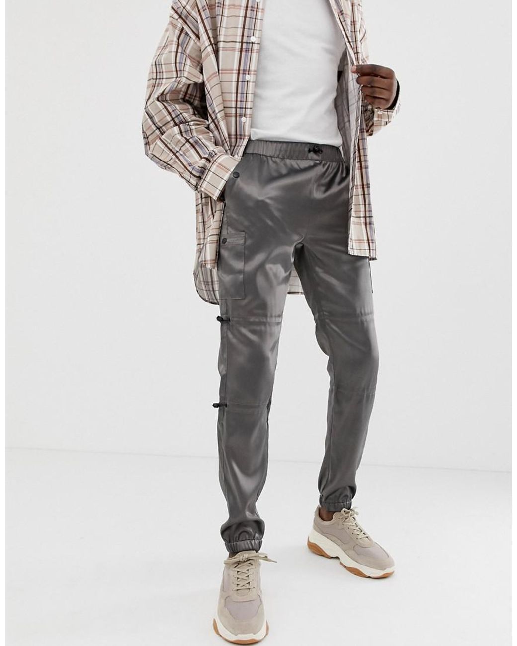 Lyst - ASOS Slim Cargo Pants In Gray With Black Trims in Gray for Men