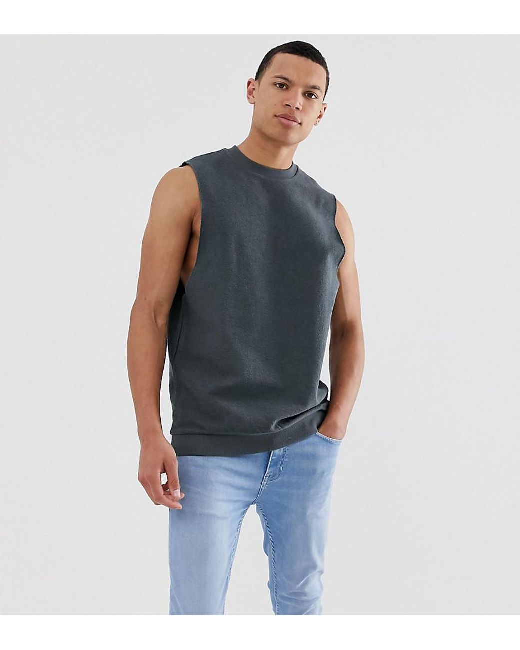 ASOS Tall Sleeveless Sweatshirt With Dropped Arm Hole In Reverse ...