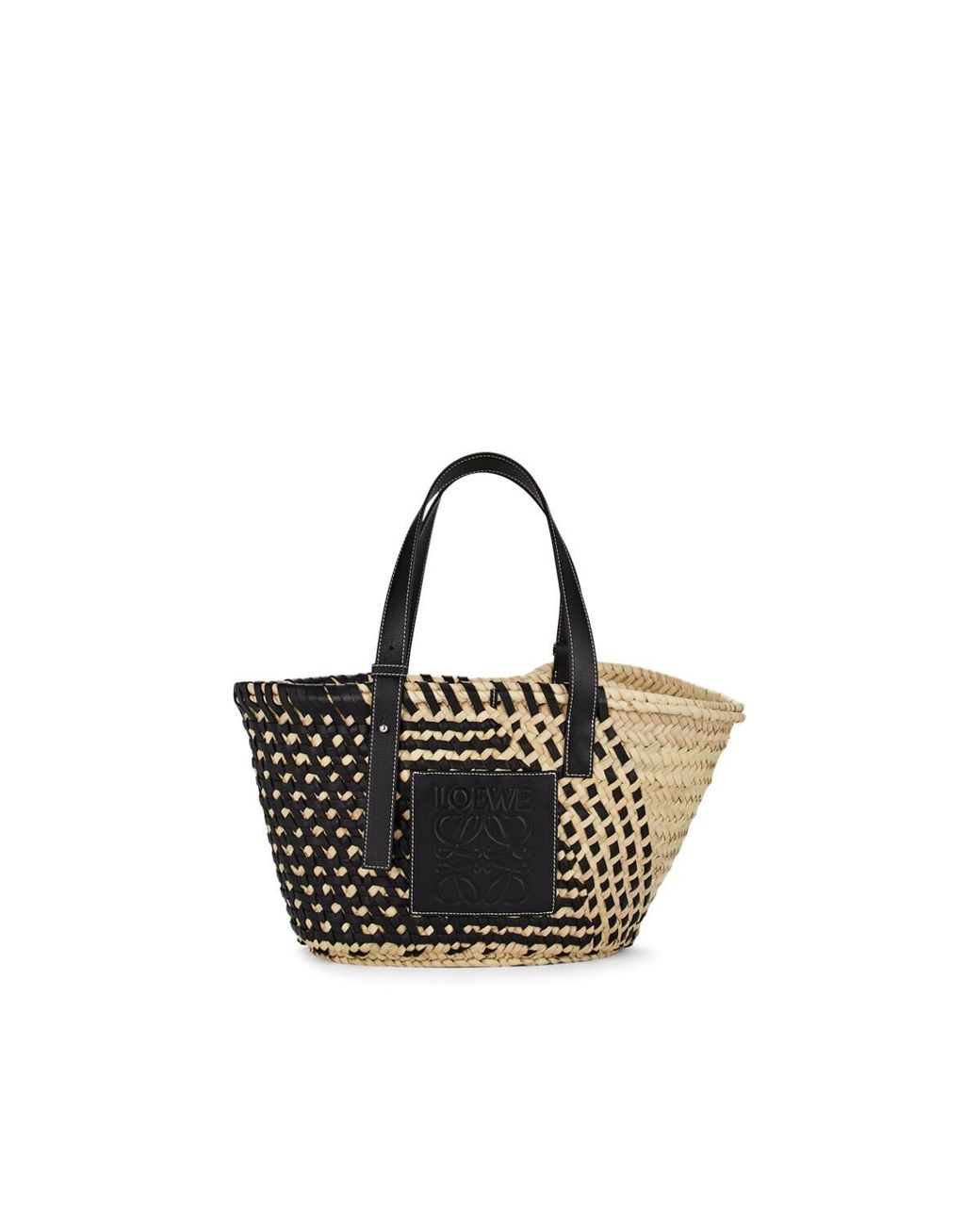 Loewe Medium Raffia & Leather Basket Bag in Black - Lyst
