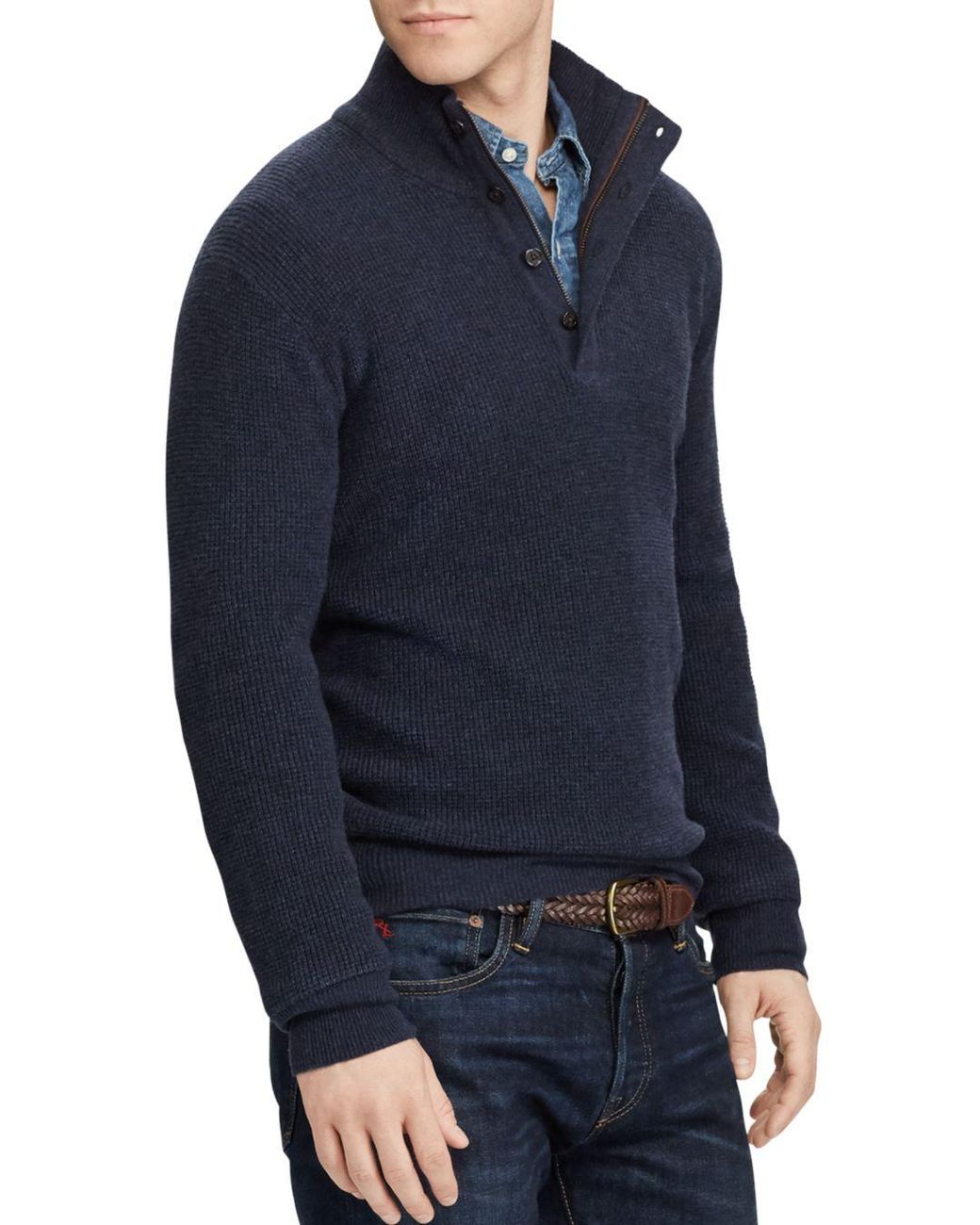 Lyst - Polo Ralph Lauren Waffle-knit Merino Sweater in Blue for Men
