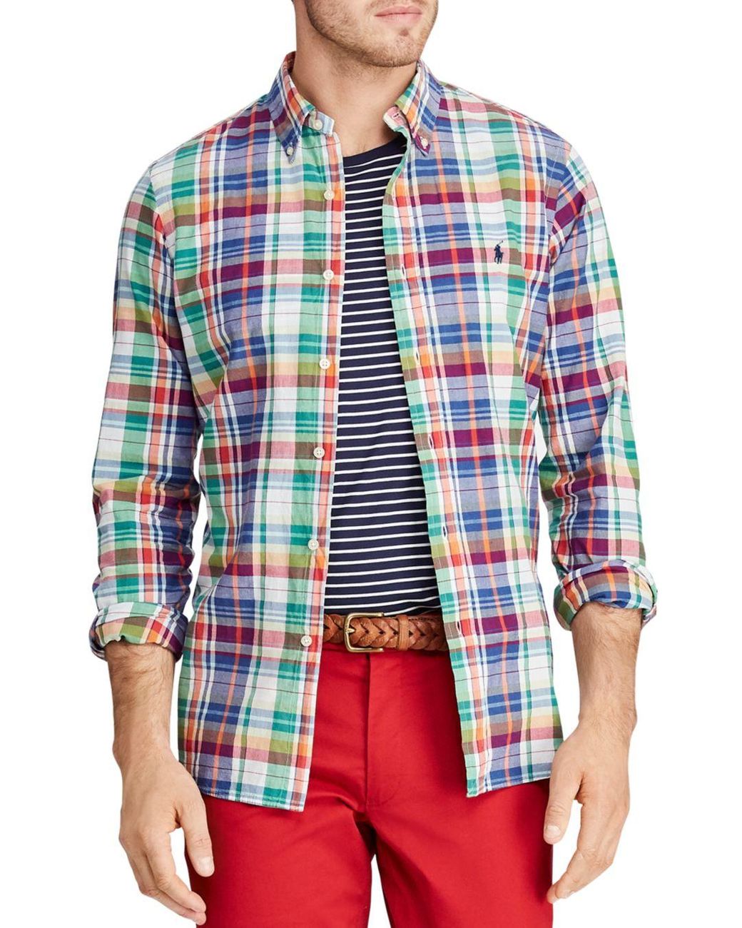 Lyst - Polo Ralph Lauren Classic Fit Button-down Madras Shirt in Red ...