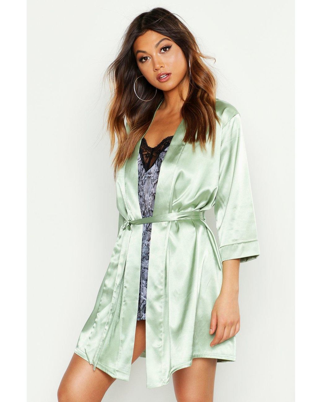 boohoo satin kimono robe