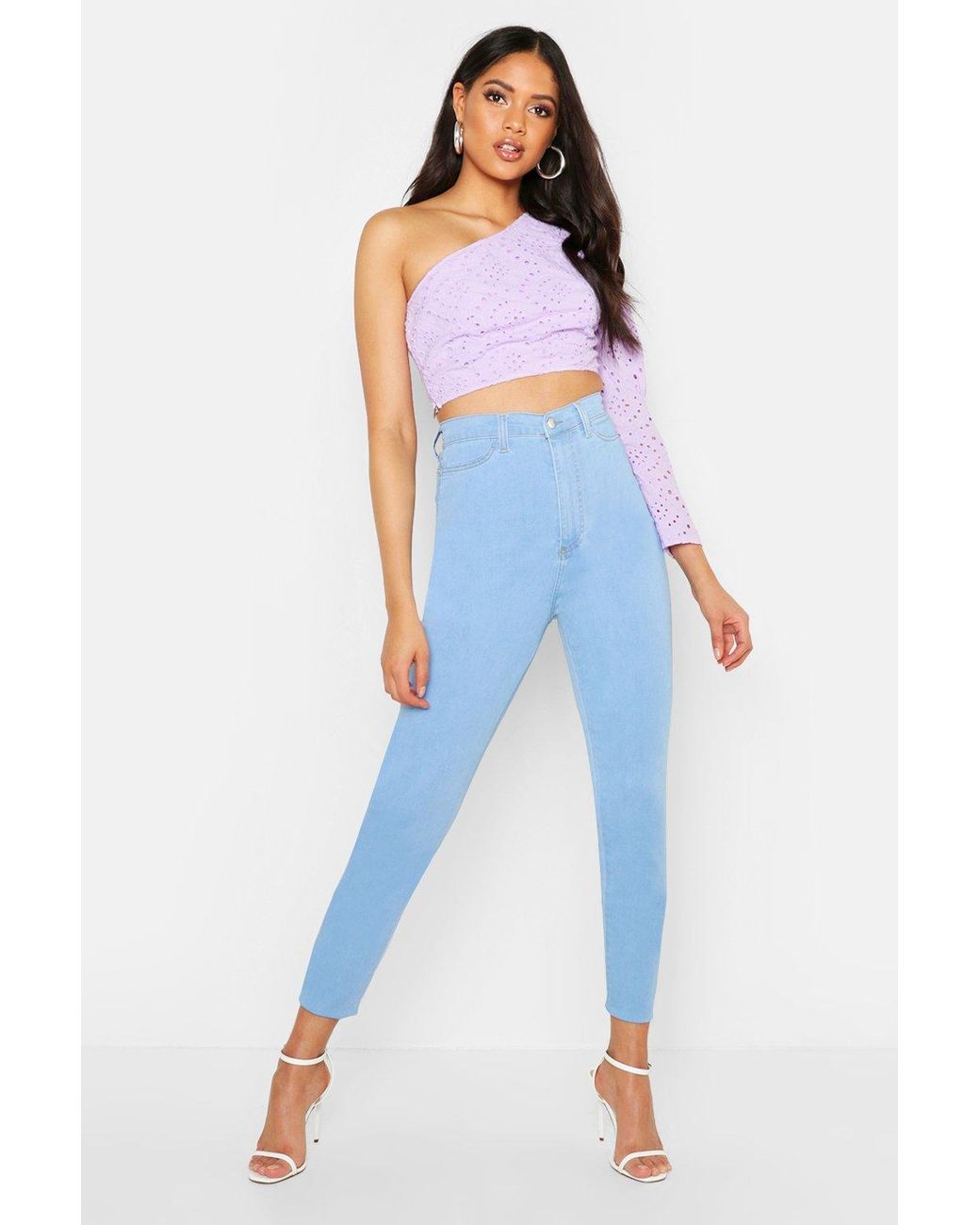 Boohoo Tall High Waisted Power Stretch Skinny Jeans in Blue - Save 48% ...