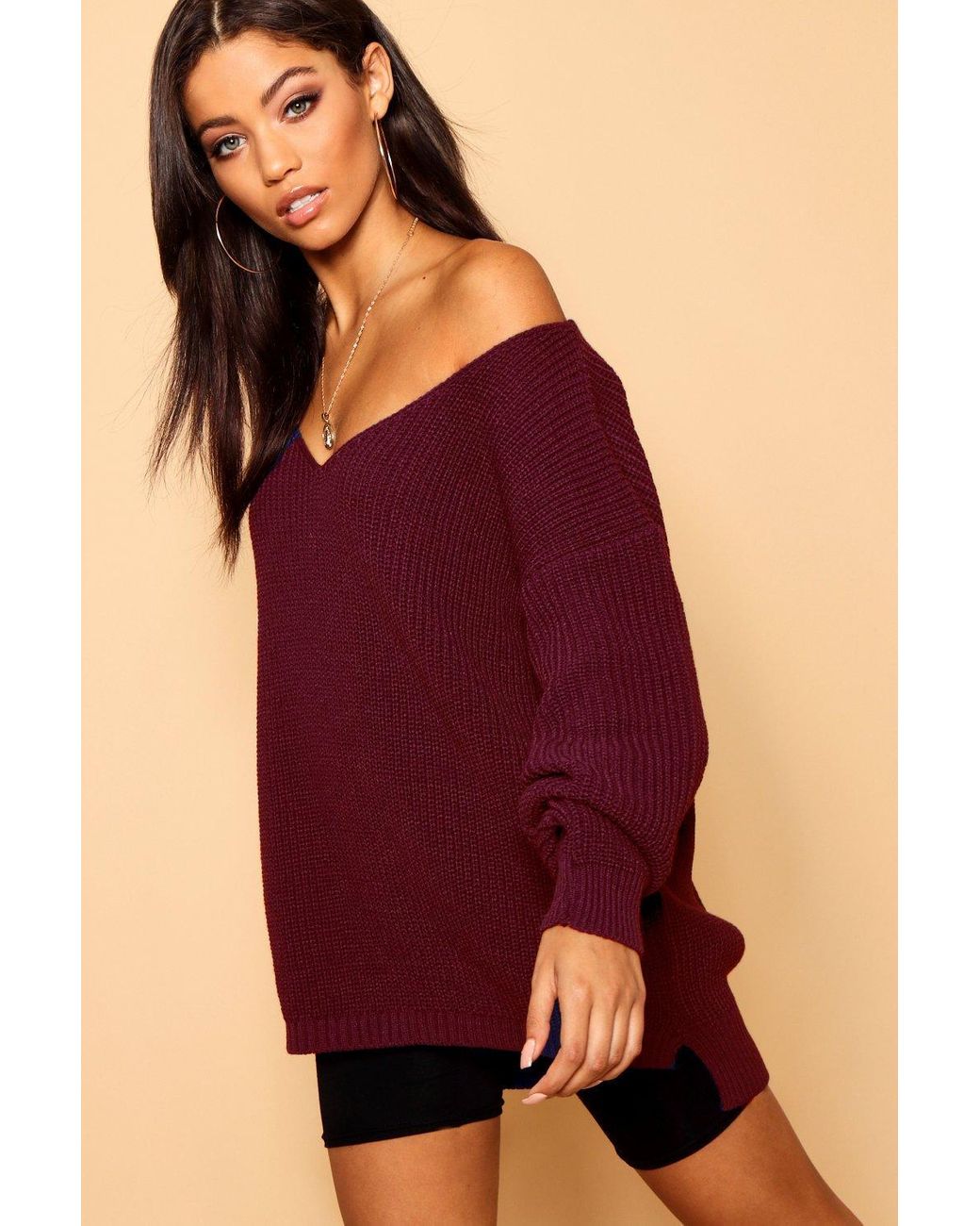 Lyst - Boohoo Oversized V Neck Sweater