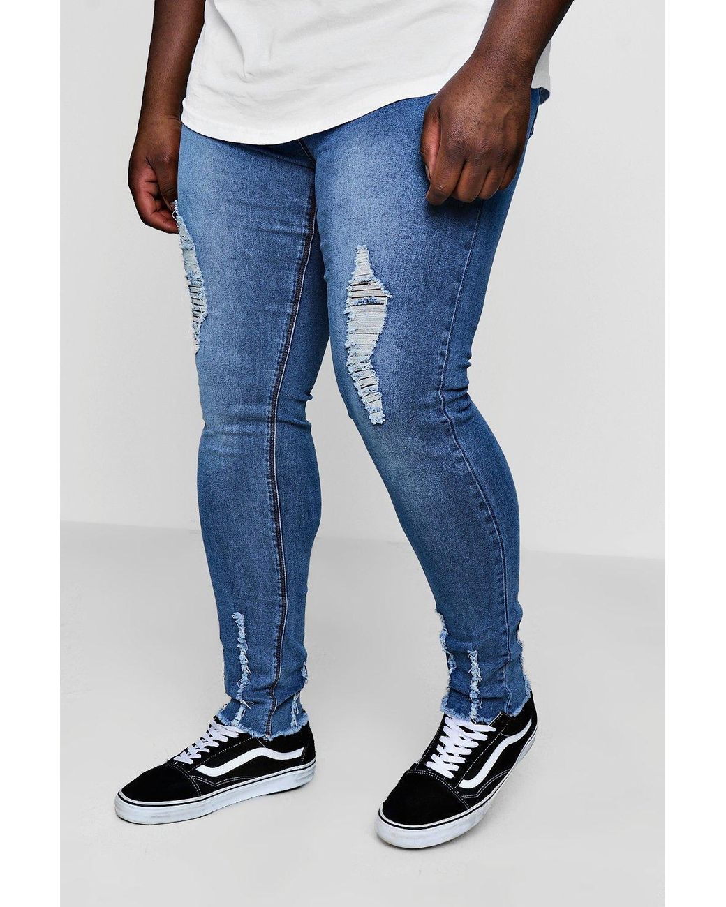 Boohooman Big And Tall Skinny Jeans With Raw Hem In Blue For Men Lyst
