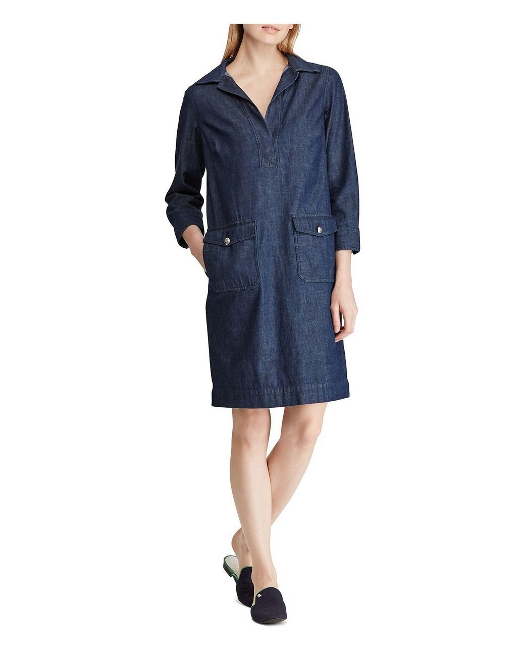 Lyst - Lauren By Ralph Lauren Denim Shift 3 4 Sleeves Dress In Blue