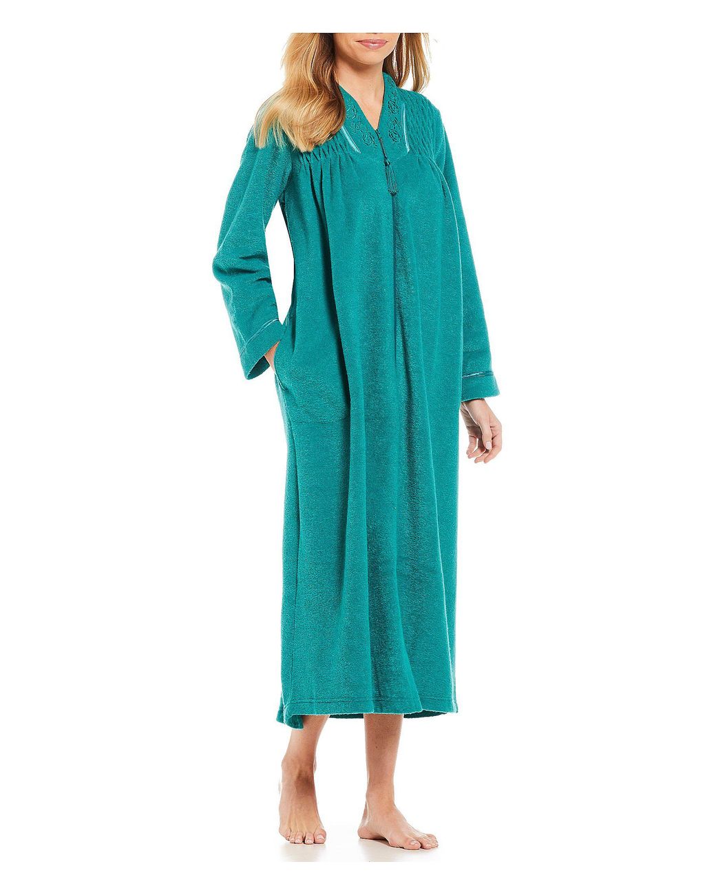 Lyst Miss Elaine Brushed Back Terry Long Zipfront Robe in Blue