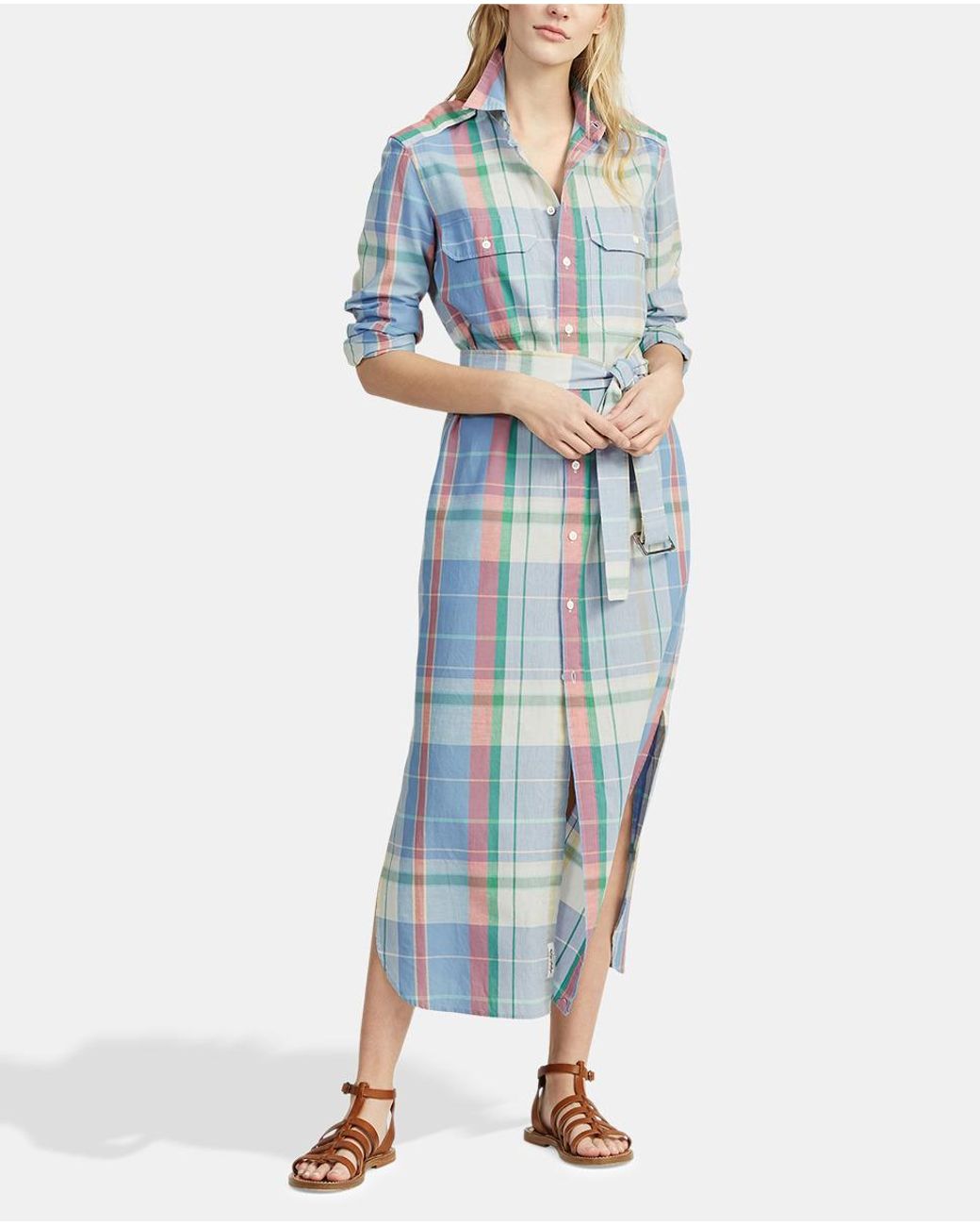 Polo Ralph Lauren Checked Cotton Shirt Dress in Blue - Save 40% - Lyst