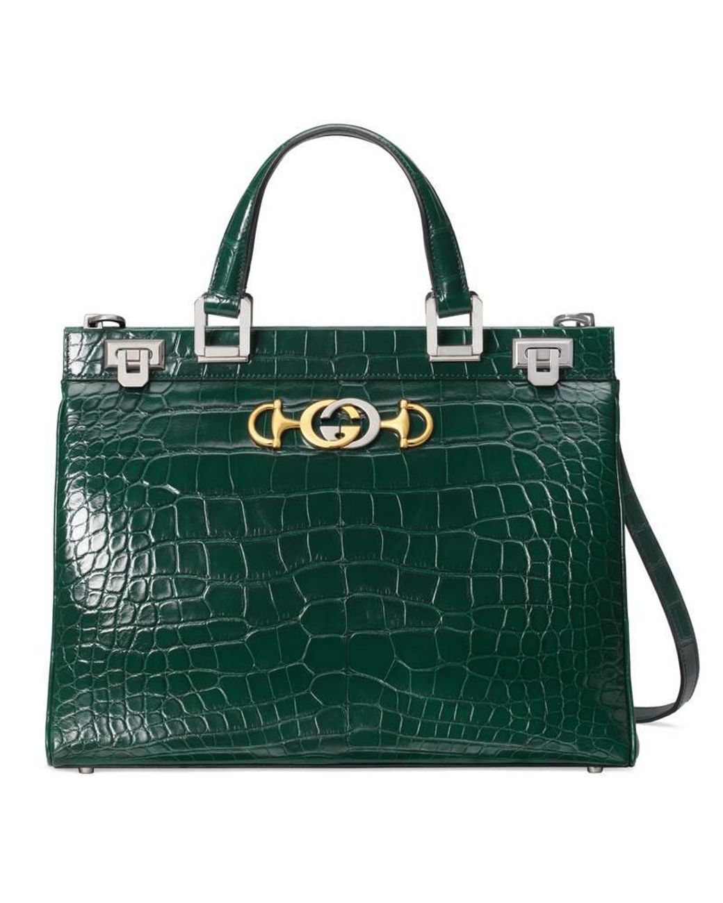 Gucci Zumi Crocodile Medium Top Handle Bag in Green Lyst
