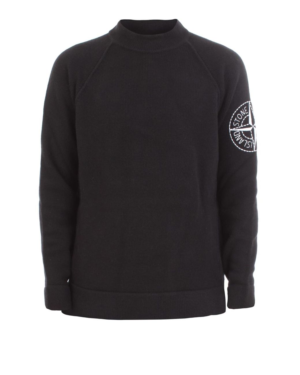 Stone Island Logo Embroidery Wool Mock Neck Sweater in Black for Men - Lyst