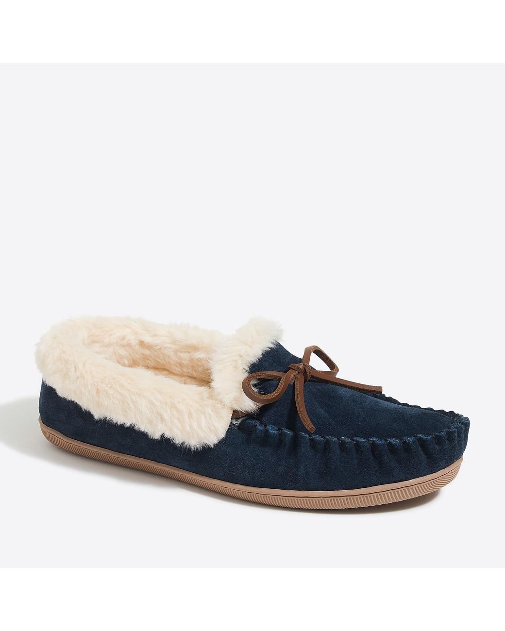J.Crew Suede Shearling Moccasin Slippers in Navy (Blue) Lyst