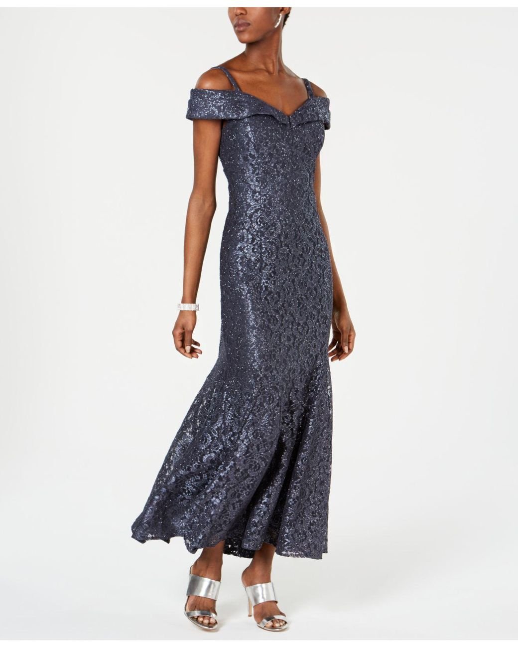 r & m richards illusion shoulder sleeveless lace gown